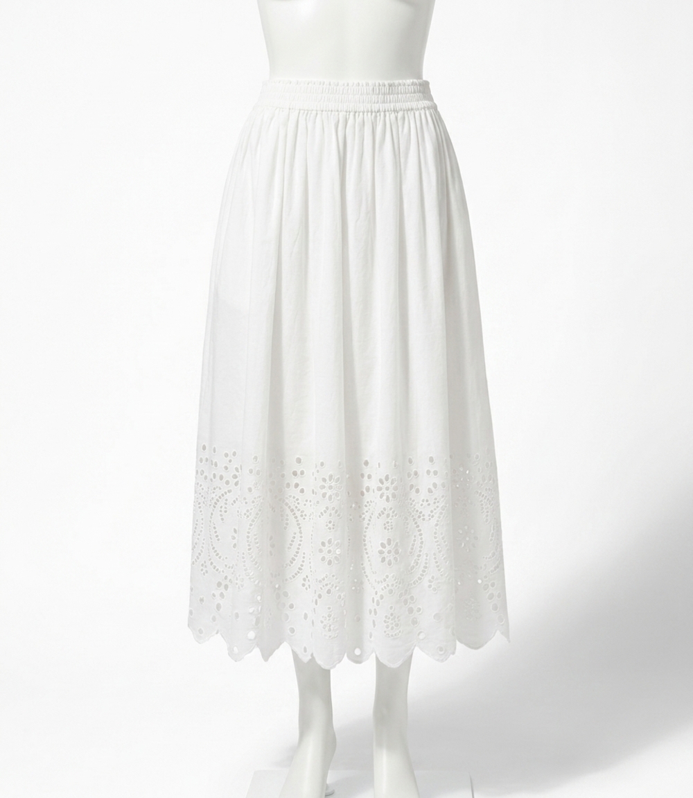 NEW KAREN KANE cutout embroidery midi skirt - plus in off white